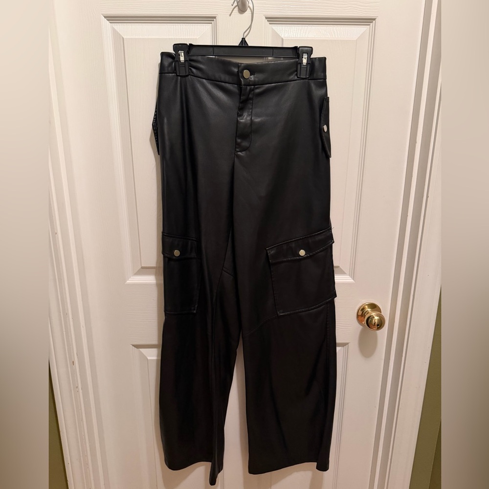 Fashion Nova Black Faux Leather Cargo Pants